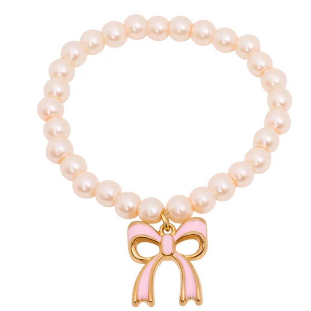 LoveShackFancy She's Coquette Pink Bow Pearl Bracelet New